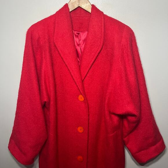 Samuel Martin Coat VTG 80s True Red Flag Line Fuzzy Wool Button Maxi Dressy S - Picture 2 of 8